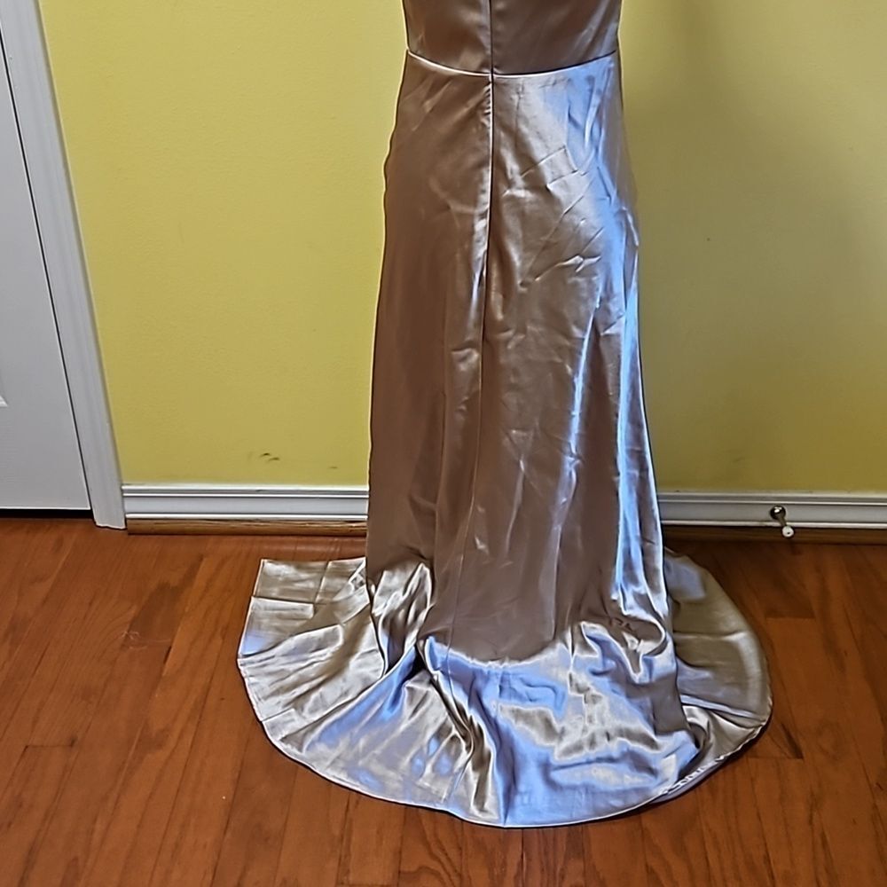 Birdy Grey Gold Satin Sleeveless Maxi Gown Slit Small - Picture 8 of 14